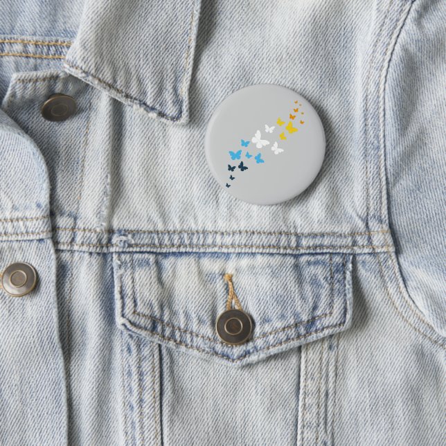 Butterfly AroAce Pride - AroAce Flag Colours 6 Cm Round Badge (In Situ)