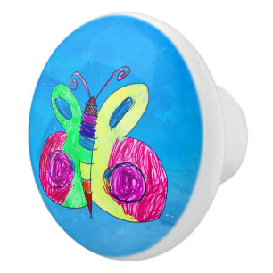 Butterfly Art by Kids Ceramic Knob