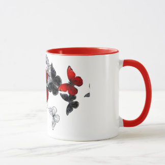 "Butterfly Art Coffee Mug, Red Accent, Unique Gift Mug