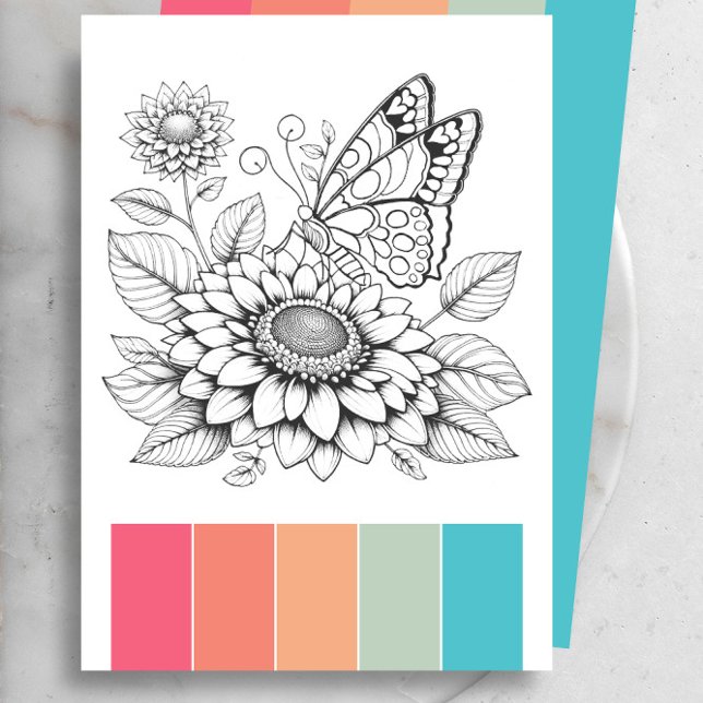 Butterfly Art Colouring Cards Therapy Pages (Adult coloring pages with color scheme by Victoria Grigaliunas of Do Tell A Belle)