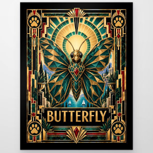 Butterfly, Art Deco Wildlife Postcard
