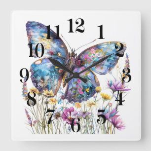 Butterfly Art Square Wall Clock