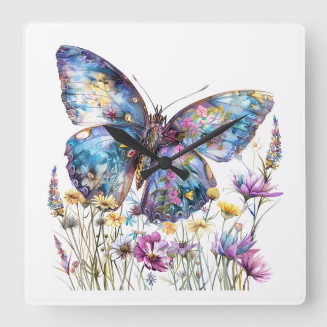 Butterfly Art Square Wall Clock (Front)