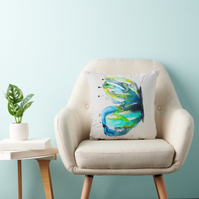 Butterfly art watercolor blue cushion (Chair)