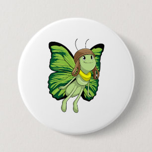 Butterfly as Pilot with Pilot hat 7.5 Cm Round Badge
