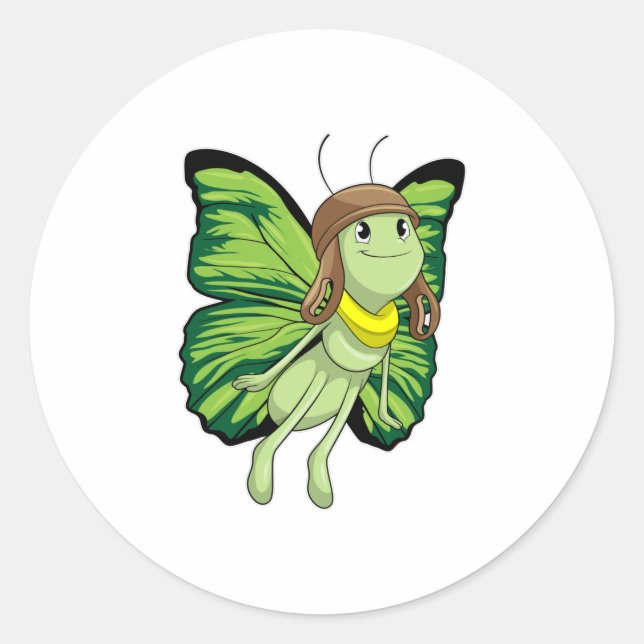 Butterfly as Pilot with Pilot hat Classic Round Sticker (Front)