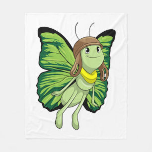 Butterfly as Pilot with Pilot hat Fleece Blanket