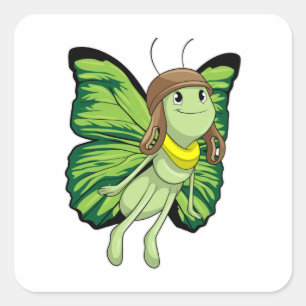 Butterfly as Pilot with Pilot hat Square Sticker