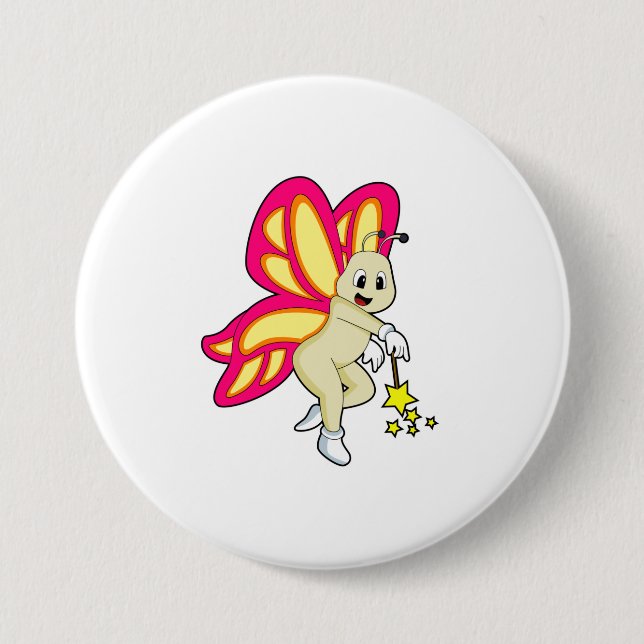 Butterfly as Wizard with Magic wand 7.5 Cm Round Badge (Front)