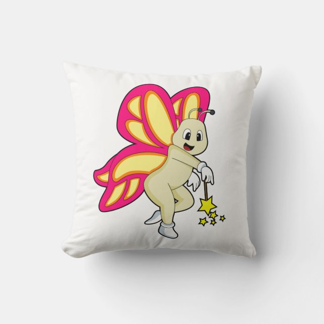 Butterfly as Wizard with Magic wand Cushion (Front)