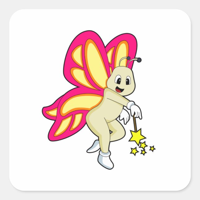 Butterfly as Wizard with Magic wand Square Sticker (Front)