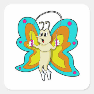 Butterfly at Jumping rope Fitness Square Sticker