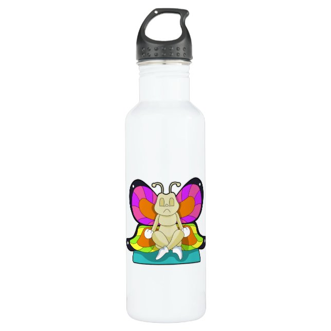 Butterfly at Yoga in Cross-legged 710 Ml Water Bottle (Front)