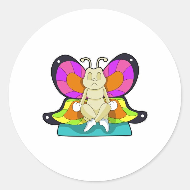 Butterfly at Yoga in Cross-legged Classic Round Sticker (Front)