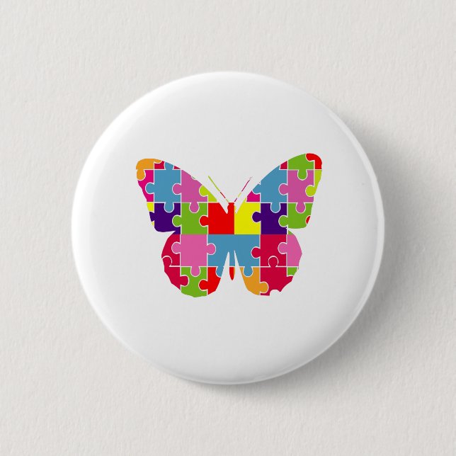 Butterfly Autism Awareness Amazing Colourful Puzzl 6 Cm Round Badge (Front)