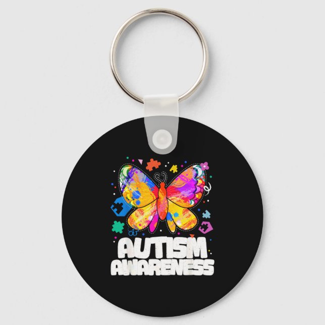Butterfly autism awareness support autistic puzzle key ring (Front)