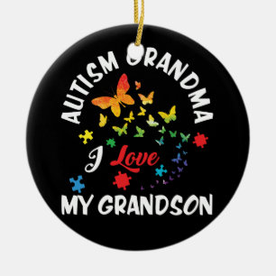 Butterfly Autism Grandma I Love My Grandson Ceramic Ornament