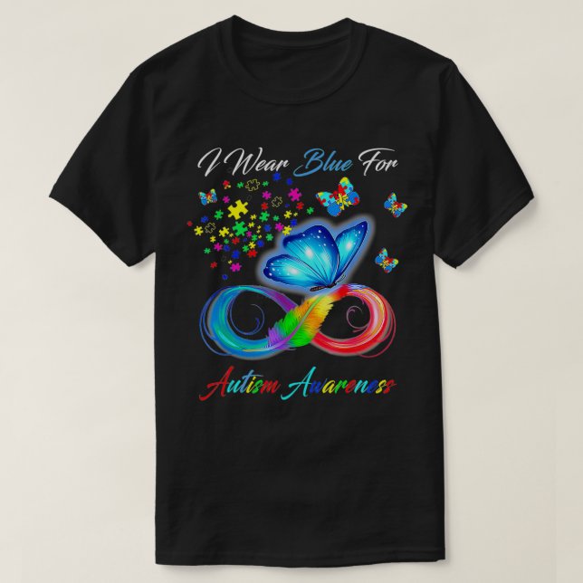 Butterfly Autism I Wear Blue For Autism Awareness  T-Shirt (Design Front)