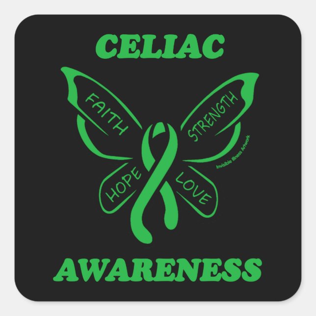 Butterfly/Awareness...Celiac  Square Sticker (Front)