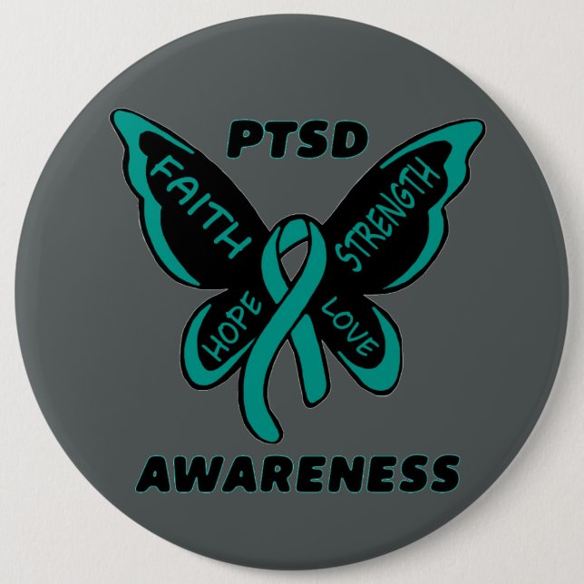 Butterfly/Awareness...PTSD 6 Cm Round Badge (Front)