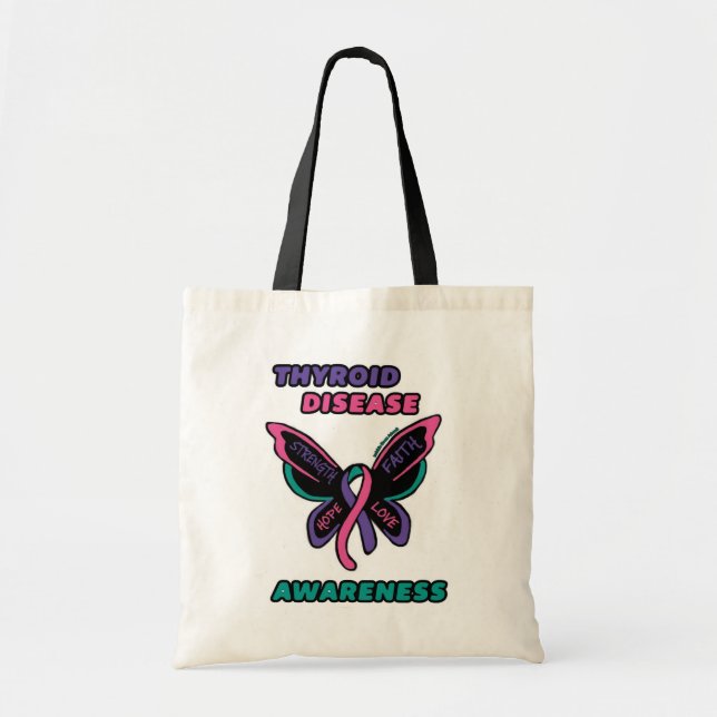 Butterfly/Awareness...Thyroid Disease Tote Bag (Front)