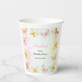 Butterfly Baby Girl 1st Birthday Party Paper Cups