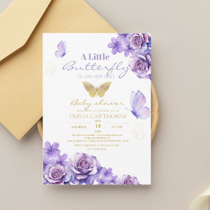 Butterfly Baby Girl Shower Gold Floral Invitation