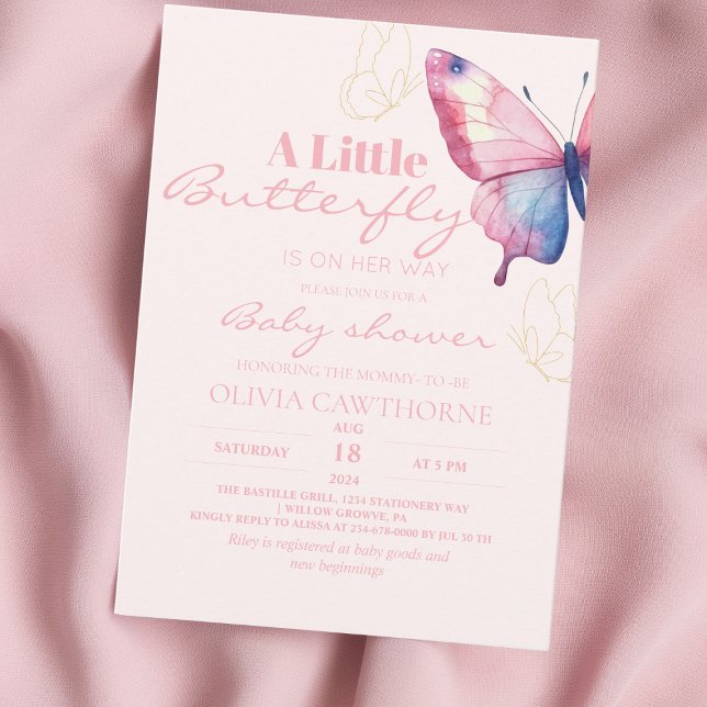 Butterfly Baby Girl Shower Watercolor Invitation (Creator Uploaded)