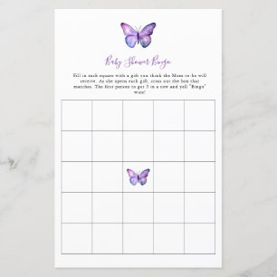 Butterfly Baby Shower Bingo Game Elegant Script 