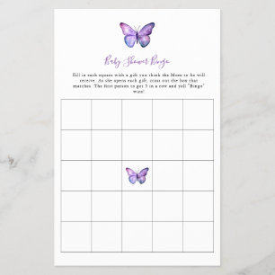 Butterfly Baby Shower Bingo Game Elegant Script  Flyer
