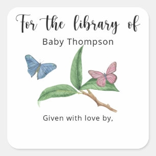 Butterfly Baby Shower bookplate, books for baby Square Sticker
