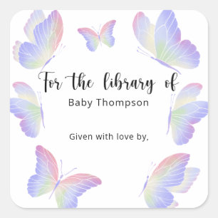 Butterfly Baby Shower bookplate, books for baby  Square Sticker