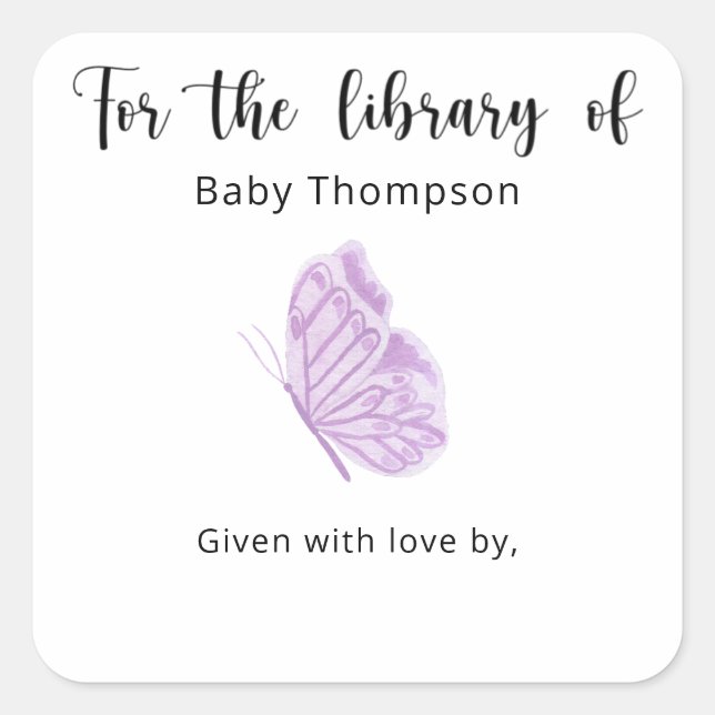 Butterfly Baby Shower bookplate, books for baby  Square Sticker (Front)