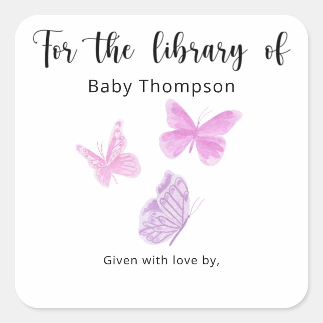 Butterfly Baby Shower bookplate, books for baby  Square Sticker (Front)