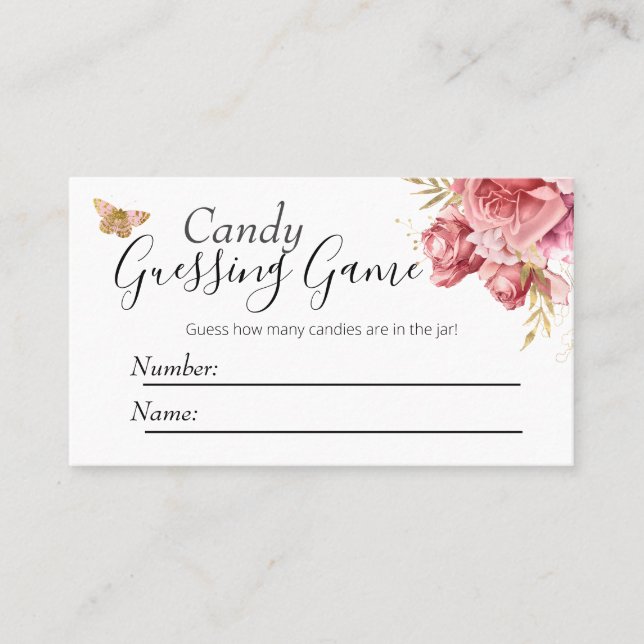 Butterfly Baby Shower Candy Guessing Game Business Card (Front)