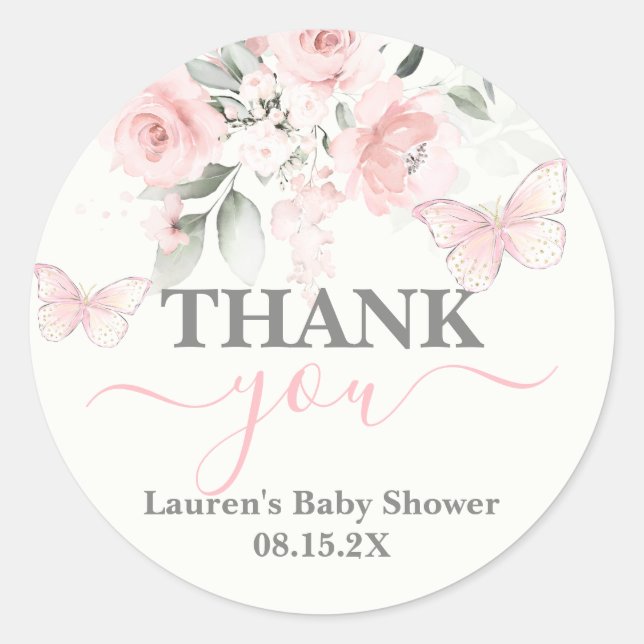 Butterfly Baby Shower Classic Round Sticker (Front)