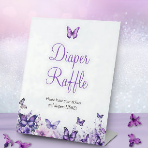 Butterfly Baby Shower Diaper Raffle Ticket Pedestal Sign