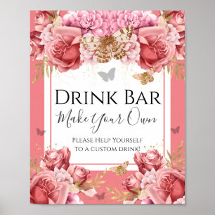 Butterfly Baby Shower Drink Bar Party Sign