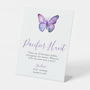 Butterfly Baby Shower Elegant Pacifier Hunt Game Pedestal Sign