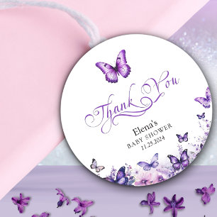 Butterfly Baby Shower Elegant Purple Floral Classic Round Sticker