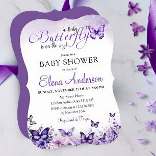 Butterfly Baby Shower Elegant Purple Floral  Invitation