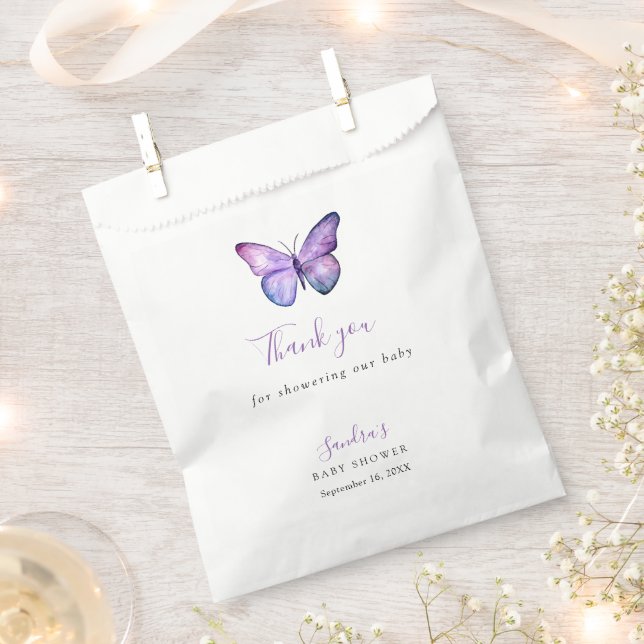 Butterfly Baby Shower Elegant Thank you Script  Favour Bag (Clipped)