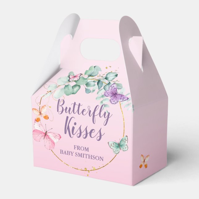 Butterfly Baby Shower Eucalyptus Pink Favour Box (Front Side)