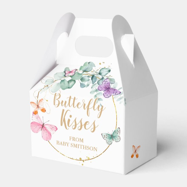 Butterfly Baby Shower Eucalyptus White and Gold Favour Box (Front Side)