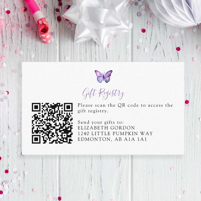 Butterfly Baby Shower Gift Registry Info QR Code Enclosure Card (Creator Uploaded)
