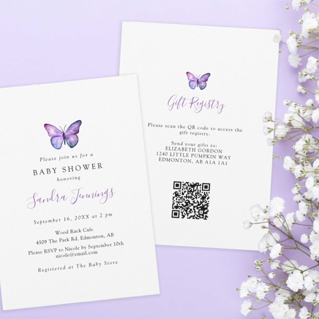 Butterfly Baby Shower Gift Registry QR Code Invitation (Creator Uploaded)
