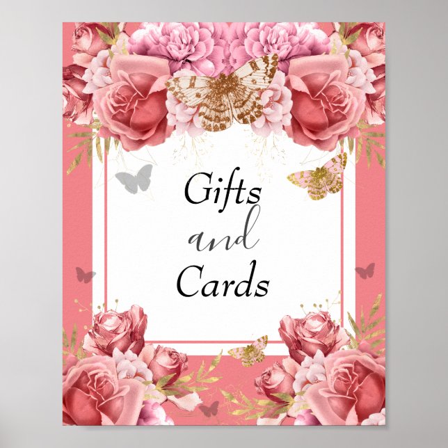 Butterfly Baby Shower Gifts and Cards Party Sign (Front)