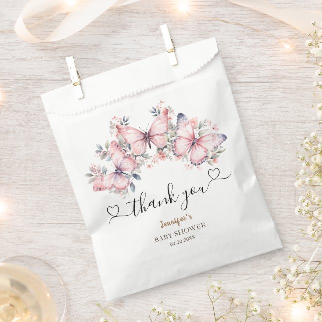 Butterfly Baby Shower Girl Pink  Favour Bag (Clipped)