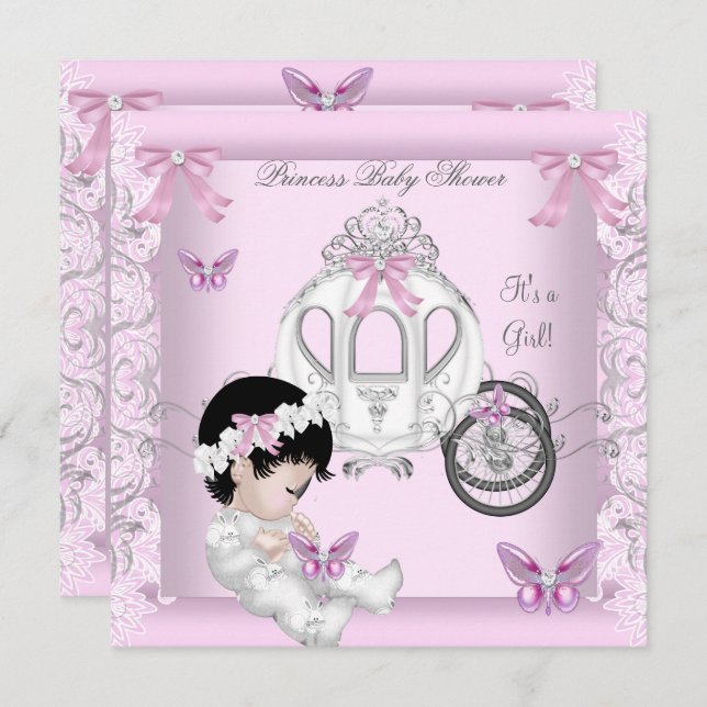 Butterfly Baby Shower Girl Princess Carriage Invitation (Front/Back)