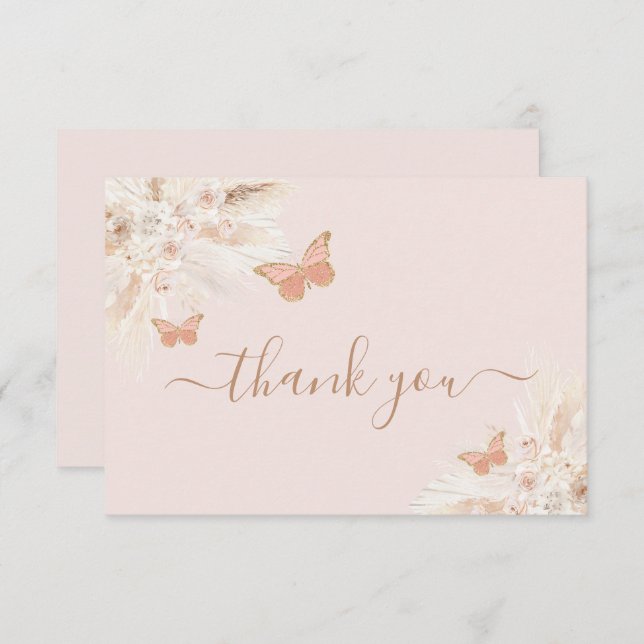  Butterfly Baby Shower Girl Thank You Card (Front/Back)